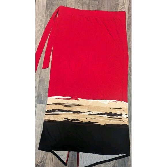 Worthington Baha 36" Multicolor‎ Tie Waist Straight Skirt Lightweight Pull On - Picture 9 of 10
